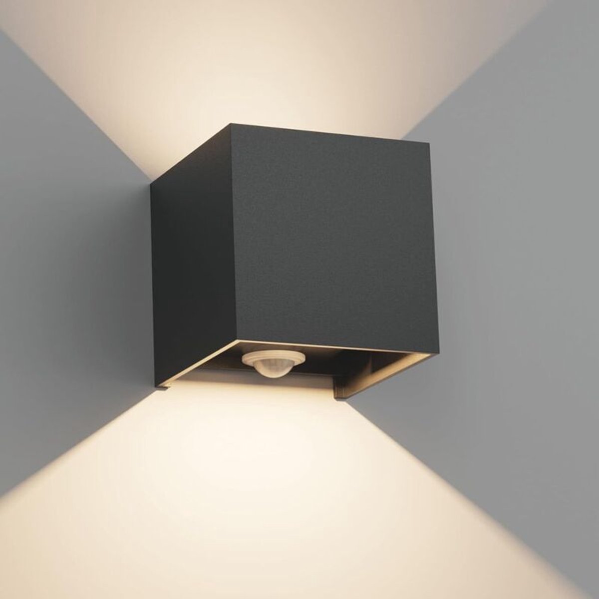 12W buitenwandlamp geschikt voor bewegingssensor, geschikt voor zowel binnen als buiten, verstelbare stralingshoek, naar boven en naar beneden gerichte verlichting, 3000K kleurtemperatuur, zwart.