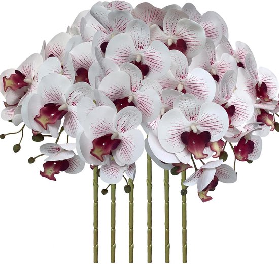 Kunstorchideeën Set - Nepbloemen - Huis Decoratie - Realistisch Uiterlijk - 80 cm - Wit Paars