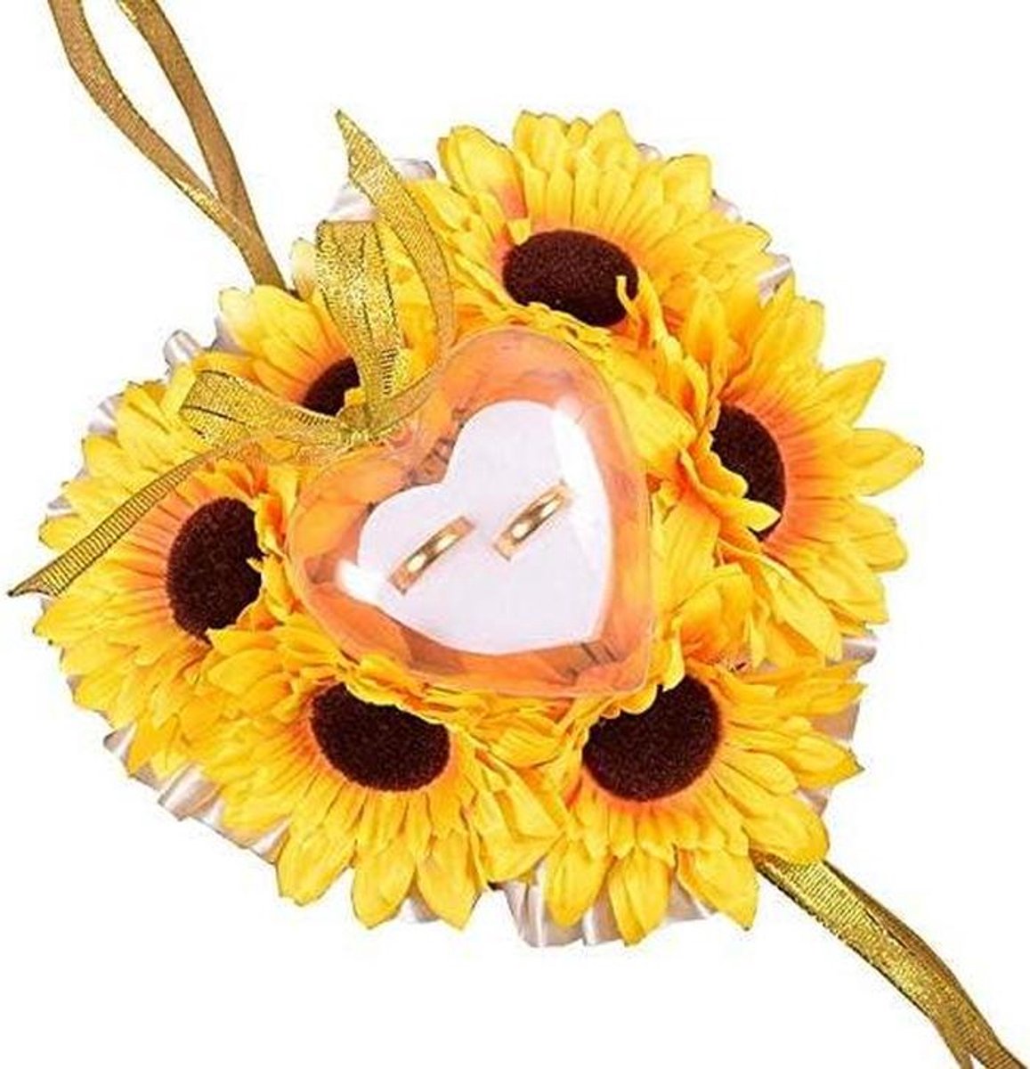 Ring Kussen - Bruiloft Houder - Trouwringen Presentatie - Zonnebloem Decoratie - 19 x 19 cm - Geel