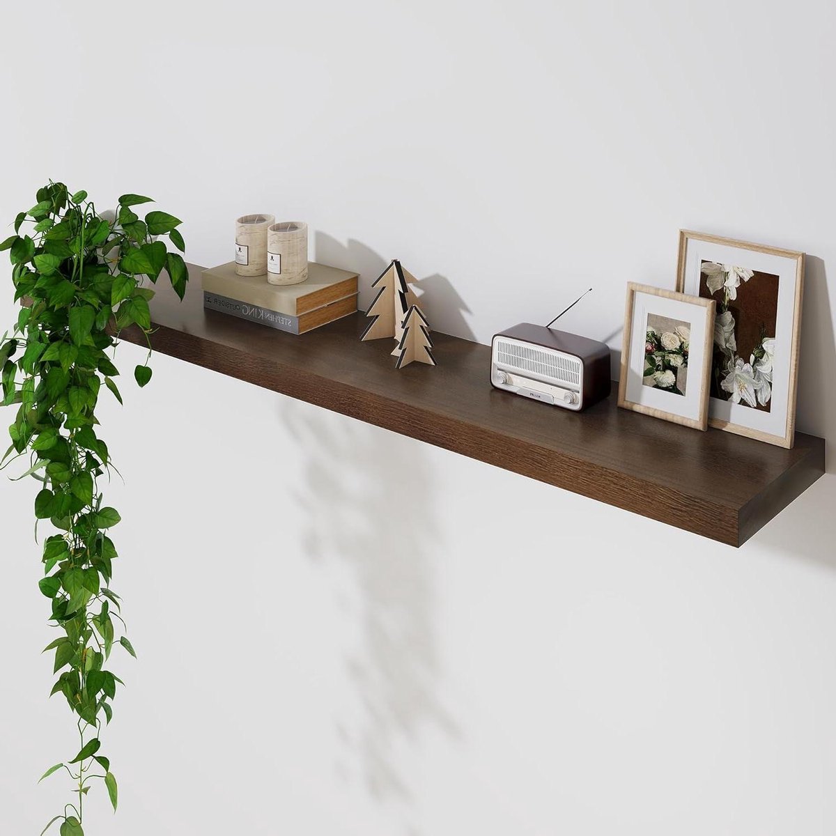 Zwevend wandrek - Houten plank - Ruimte organiseren - Onzichtbare standaard - 122 cm breed