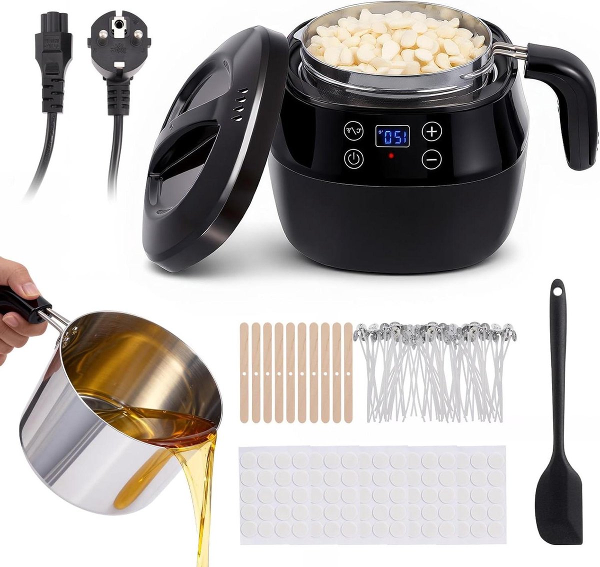 Wax Smelter - Kaarsen Set - Kaarsen Maken - Digitale Temperatuur - 1 Liter - Zwart