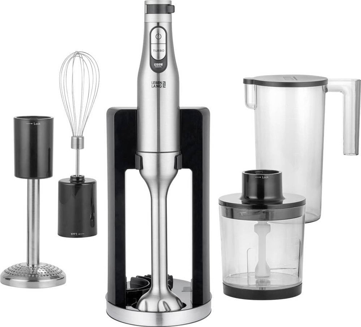 Handmixer Set - Keukenmixer Staafmixer - Maaltijden Bereiden - 1200 Watt Kracht - 1000 ml Cup - Zilver