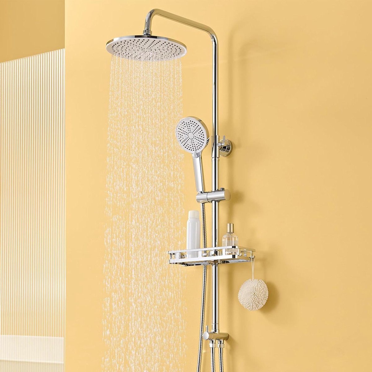 Douchesysteem met Regenhoofd - Badkamer Set - Ontspannen Douchen - Boorvrij Rek - 250 mm H