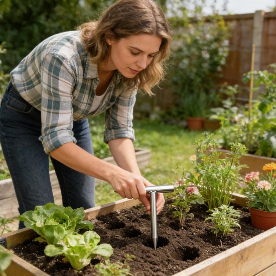 Planthout Roestvrij Staal - Tuin Dibbler - Bloembollen Planten - Ergonomische T-Greep - 19.6 x 19.2 cm - Meerkleurig — afbeelding 4