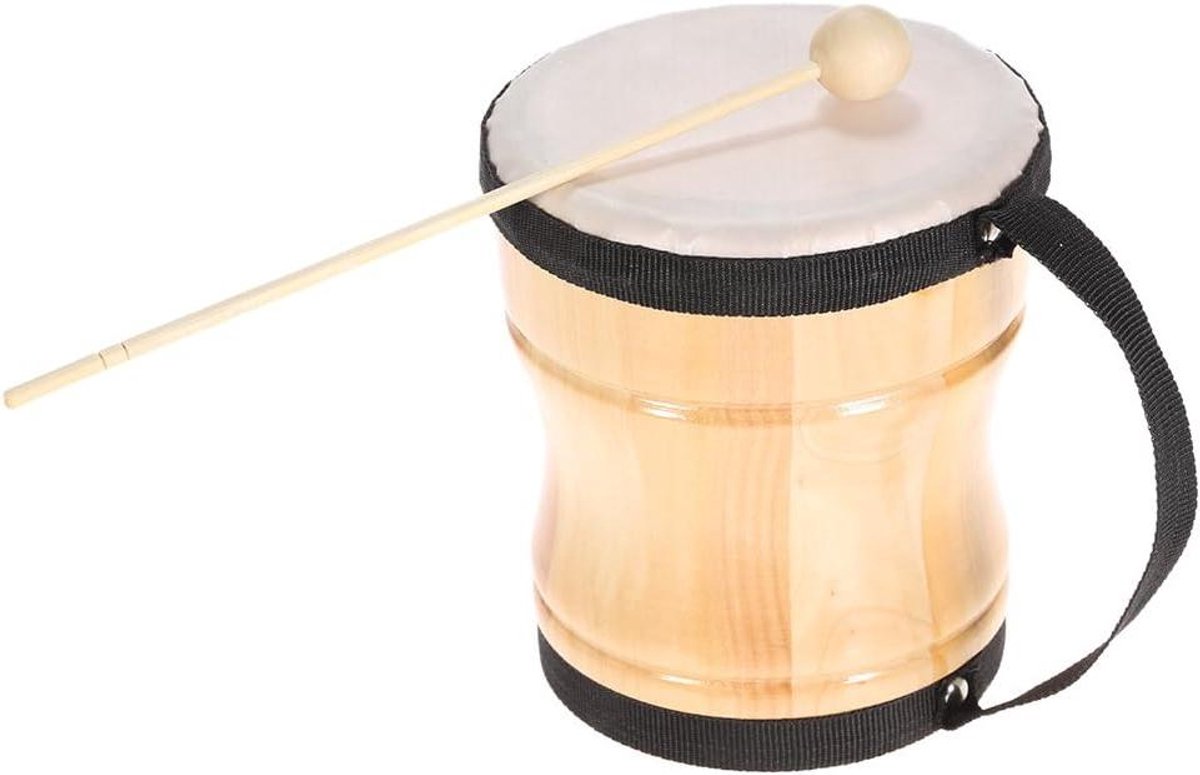 Bongo Trommel - Kinder Instrument - Muziek Ontwikkeling - Inclusief Stok - Compact Formaat - Houtkleurig