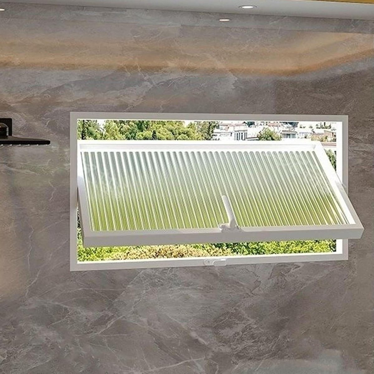 Badkamerraam Geribbeld Glas - Draaibaar Bovenlicht - Extra Licht Toevoegen - 360 Graden Draaibaar - 95x30cm - Wit