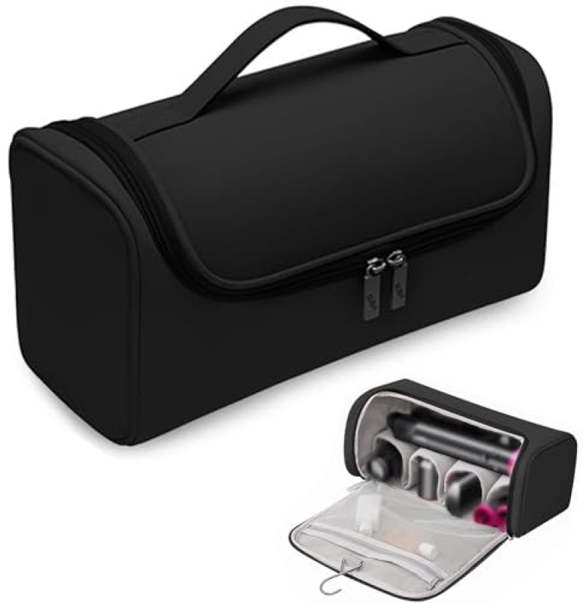PromoHome Reistas voor Föhn Compatibel met Dyson Airwrap en Accessoires, Draagbare Opbergtas met Haak, Waterdicht, Zwart