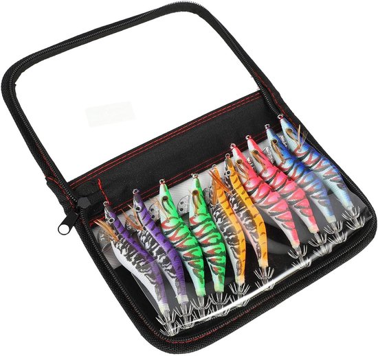 Kunstmatige Inktvis Aas - Houten Garnalen - Vissen in Zee - Set van 10 - 12 cm - Willekeurige Kleuren — afbeelding 3