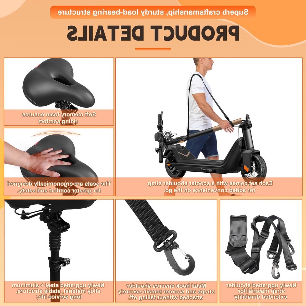 Zadel voor Elektrische Scooter - Verstelbaar en Comfortabel Zitje met Bagagedrager - Geschikt voor Niu KQi3 - 2019-2024 - Segway Accessoire - Schokabsorberend - Duurzaam Design – foto 4