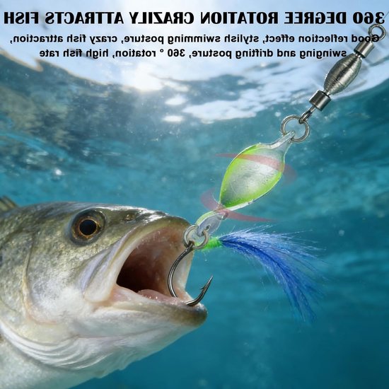 Set van 10 UV-actieve twistlepels voor forel, inclusief rolling swivels en vishaakverwijderaar, ideaal voor visaccessoires en twister technieken — afbeelding 2