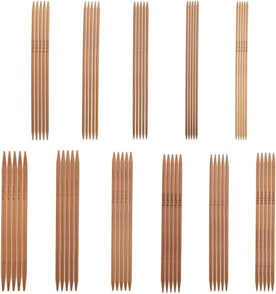 Set de 55 aiguilles à tricoter à double pointe en bambou de 2 mm à 5 mm pour chaussettes, bonnets et écharpes