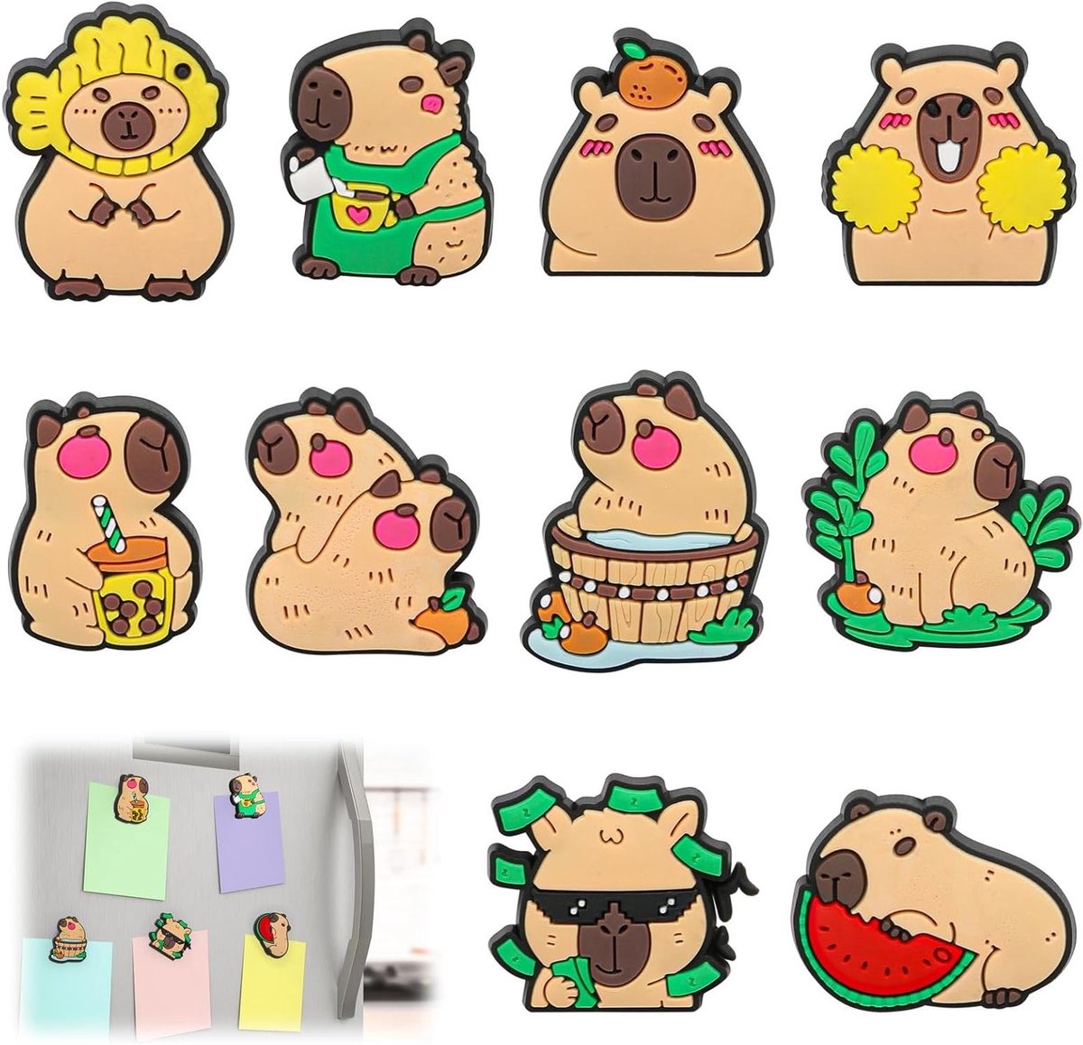 10 Stuks Schattige Capibara DIY Magneten voor Koelkast en Whiteboard, Sterke Magneten voor Foto's en Decoratie in Huis en Kantoor