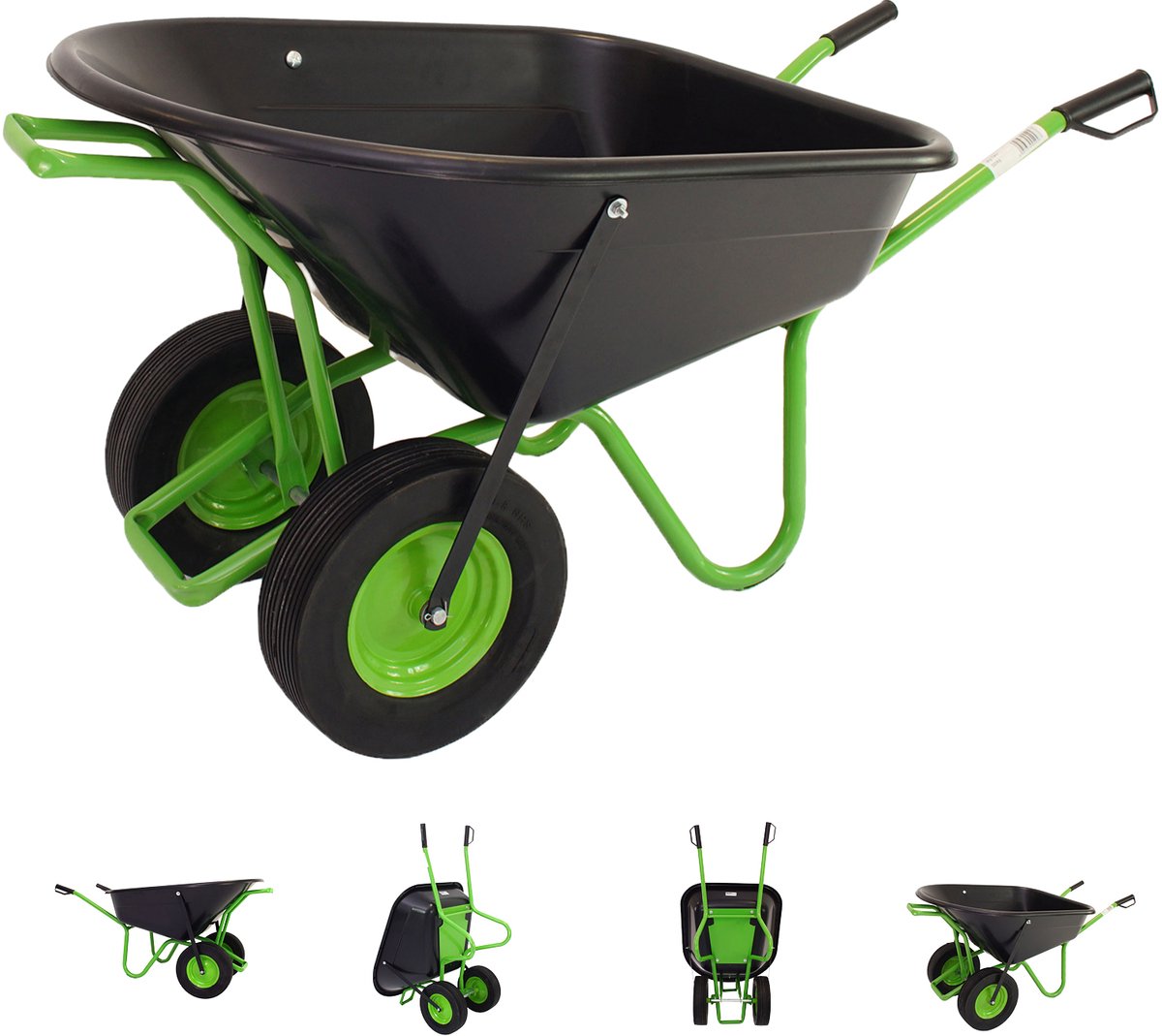 2-wiel kruiwagen 160 L 220 kg Tuinkrui Kruiwagen Kruiwagen Kruiwagen Massieve rubberen banden Metalen velg groen