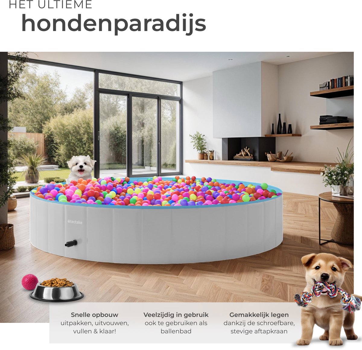 tectake® Hondenzwembad - Hondenpool - Zwembad voor honden - Ballenbak - Opvouwbaar - ⌀160 cm - Extra stevig - Eenvoudig te vullen en te legen thumbnail 4