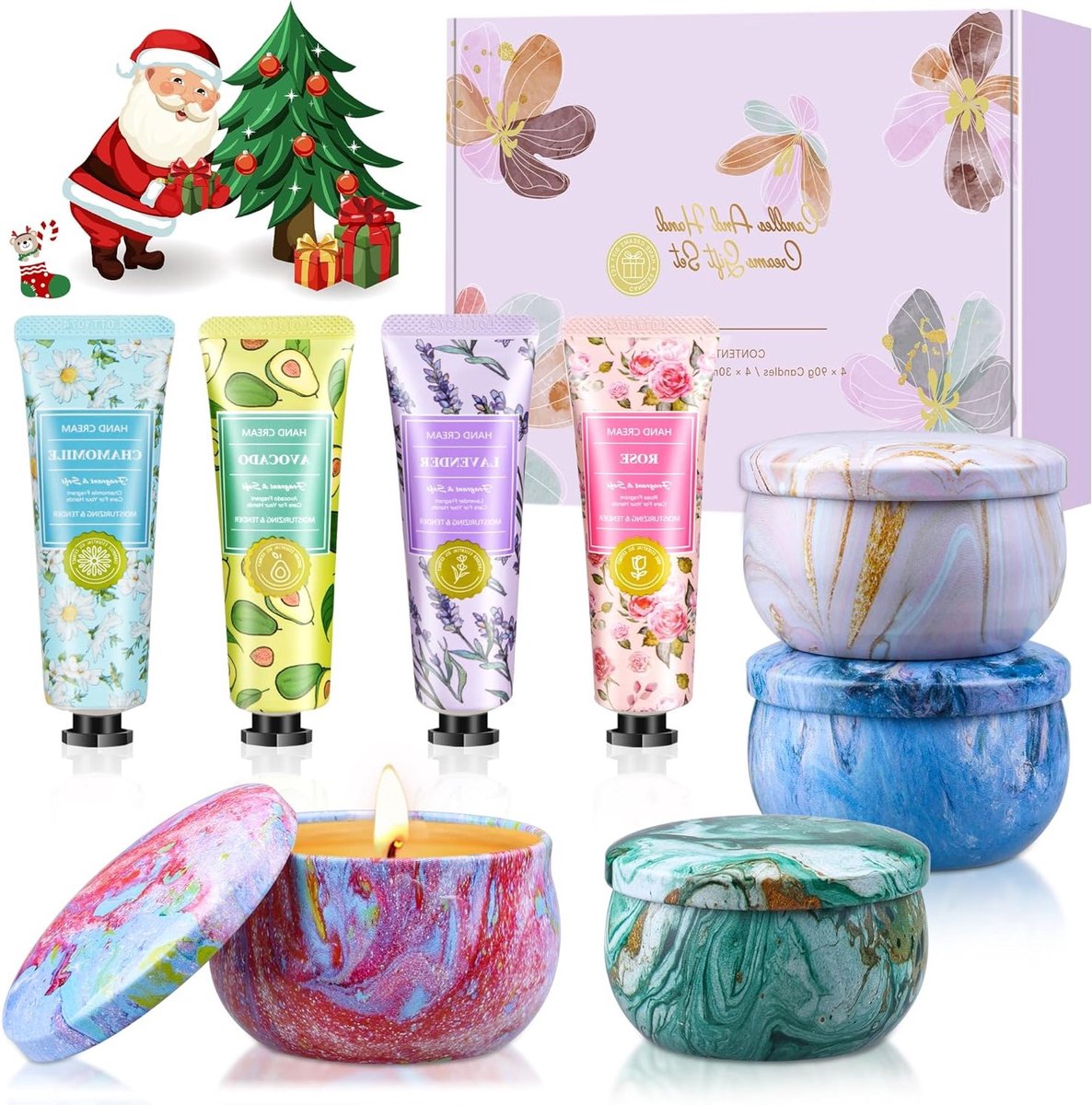 Scented kaarsen en mini handcrème set voor vrouwen, perfect als verjaardagscadeau, kerstcadeau of voor vrienden en collega's