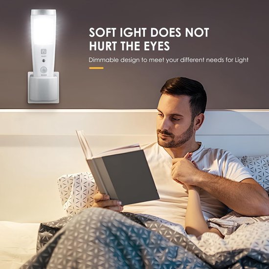 Twee LED-nachtlampjes, met stekker, 4 functies: nachtlampje met bewegingssensor, oplaadbaar basisstation, noodverlichting (stroomuitval), zaklamp en werklamp, noodverlichting voor gangen, trappenhuizen en slaapkamers. — afbeelding 2