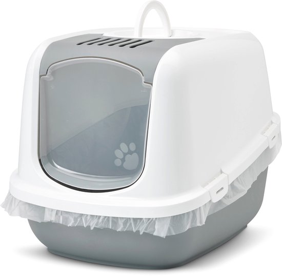 Savic Nestor Jumbo - Kattenbak XL - Inklapbare Voorkant - Grijs/Wit - 66,5 x 48,5 x 46,5 cm