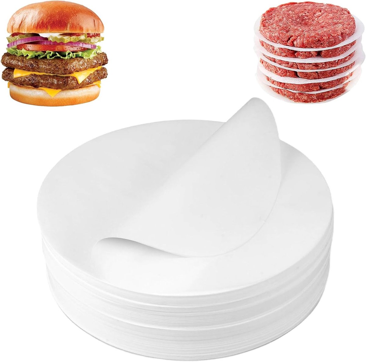 1000 Stuks Antiaanbak Burgerpapier, Diameter 14 cm, Ideaal voor Hamburgers, Cheeseburgers en Bakproducten, Perfect voor Grillen en Bakken