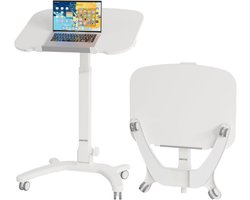 BONTEC 65×50cm opvouwbaar computerwerkstation met 4 zwenkwielen, laptopstandaard op wielen, in hoogte verstelbaar zit-sta bureau, bijzettafel voor woonkamer, slaapkamer, medische ruimte