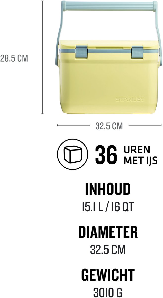 Stanley Adventure Outdoor Cooler 15.1L - IJskoud voor 36 Uur - Dubbelwandig Geïsoleerde Coolbox - BPA Vrij - Deksel Fungeert Ook Als Stoel - Camping Koelbox - Waterdicht - GEEL van Merkloos — afbeelding 4
