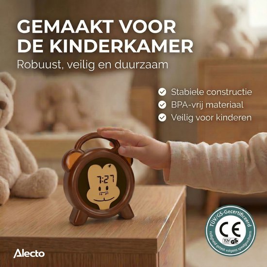 Alecto BC100MONKEY - Slaaptrainer voor kinderen - Kinderwekker met Nachtlamp - Monkey
