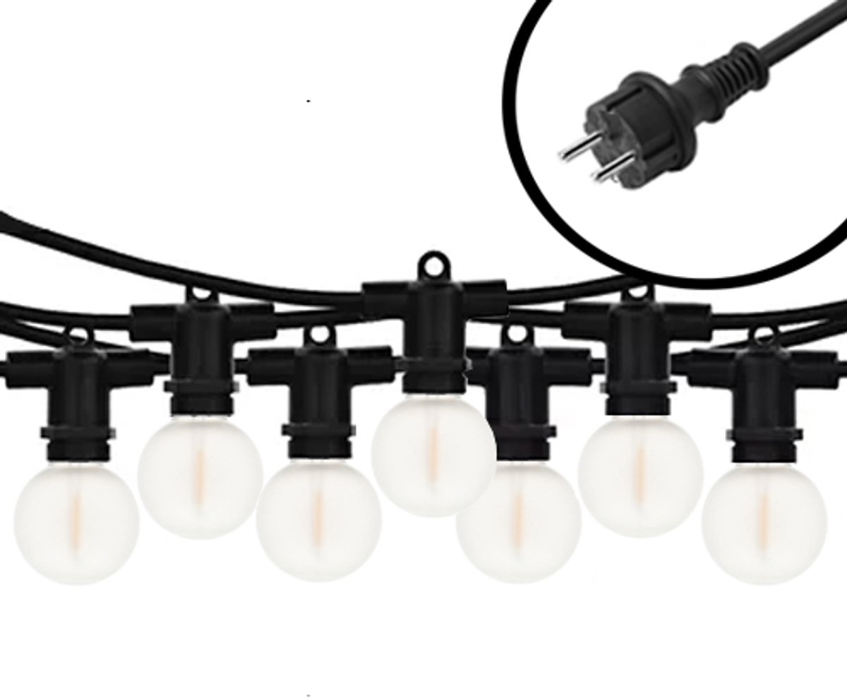 10m Arena mini LED Prikkabel - IP65 Lichtsnoer Buiten - koppelbaar - Lampjes Slinger - inclusief 20x E12 lampen G40 - mat glas - Incl. Stekker