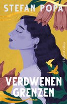 Boekomslag met een paarse huid en donker haar van een vrouw, met de titel 'Verdwenen grenzen'. Harper Collins.