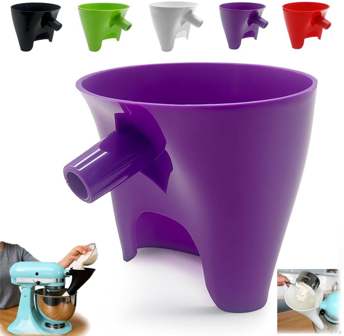 Meeltrechter Geschikt voor Kitchen Aid Artisan KSM150 mixer, spatbescherming voor kantelmixers van 4,5 en 5 liter, vaatwasmachinebestendig en laat geen resten achter (zwart).