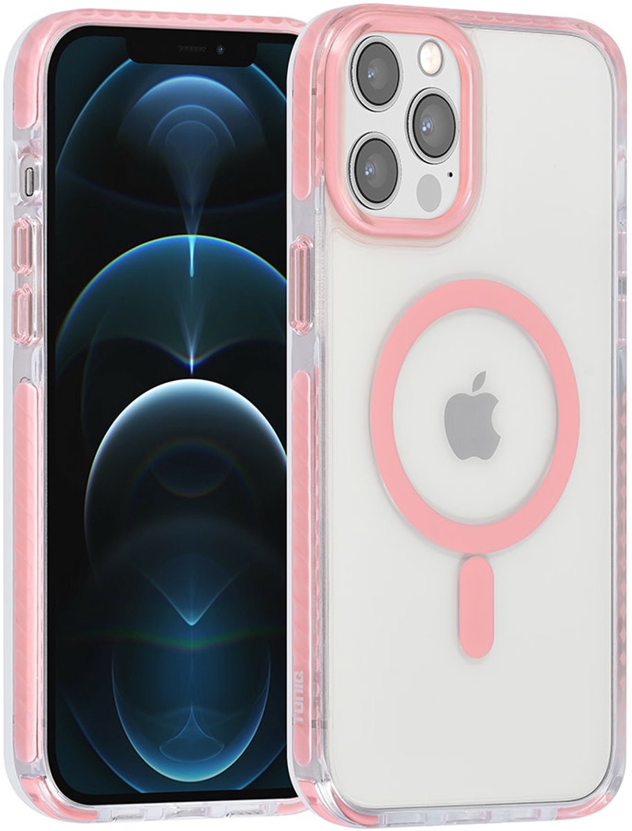 TUNIQ telefoonhoesje voor Apple iPhone 12 Pro Max - MagSafe backcover met koord - Roze