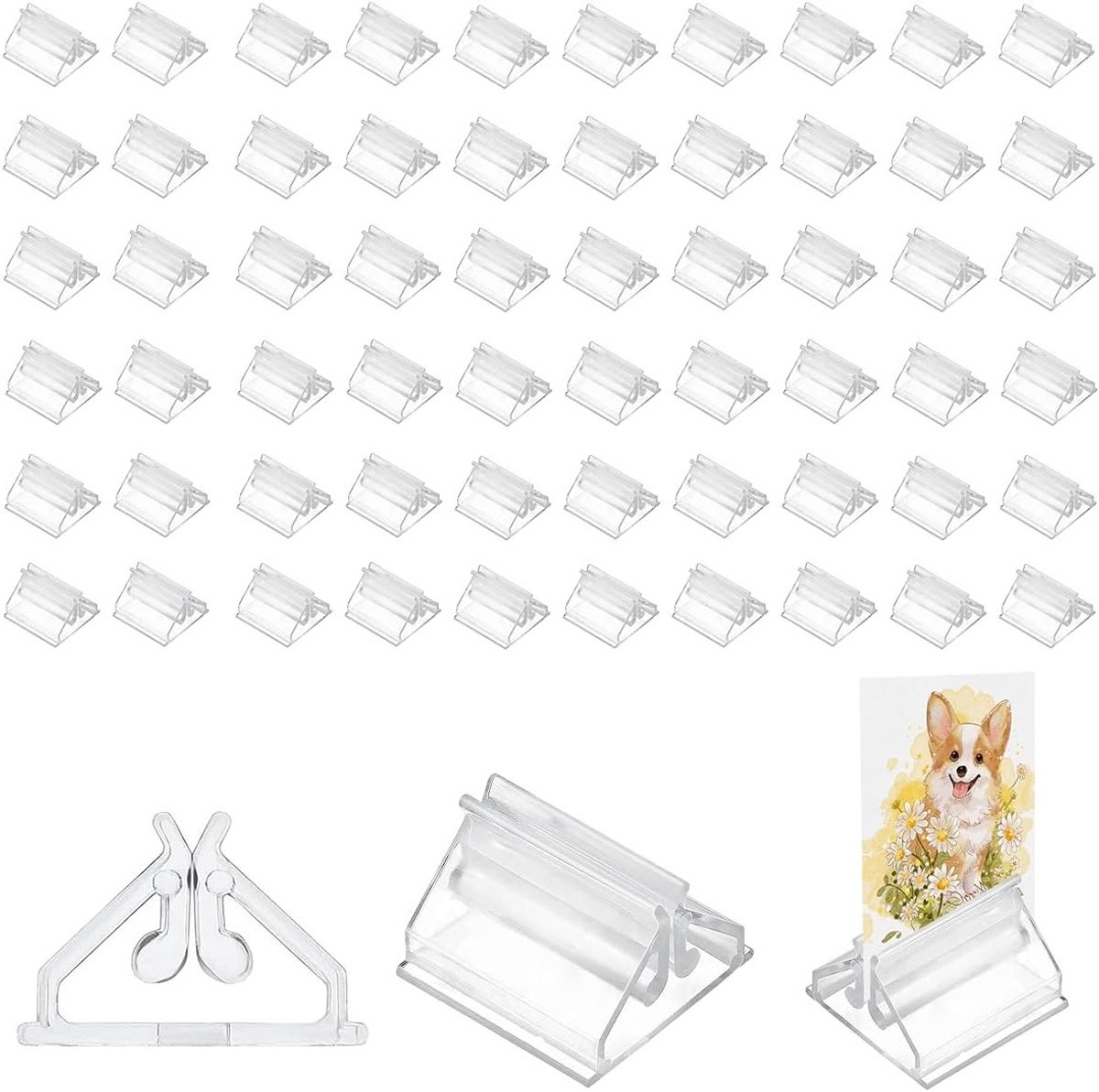 Transparante Kaarthouder voor Tafel - 100 Stuks Plastic Kaartstandaard voor Visitekaartjes, Foto's en Menu's - Ideaal voor Bruiloften en Feestjes (1.8 x 1.8 cm)