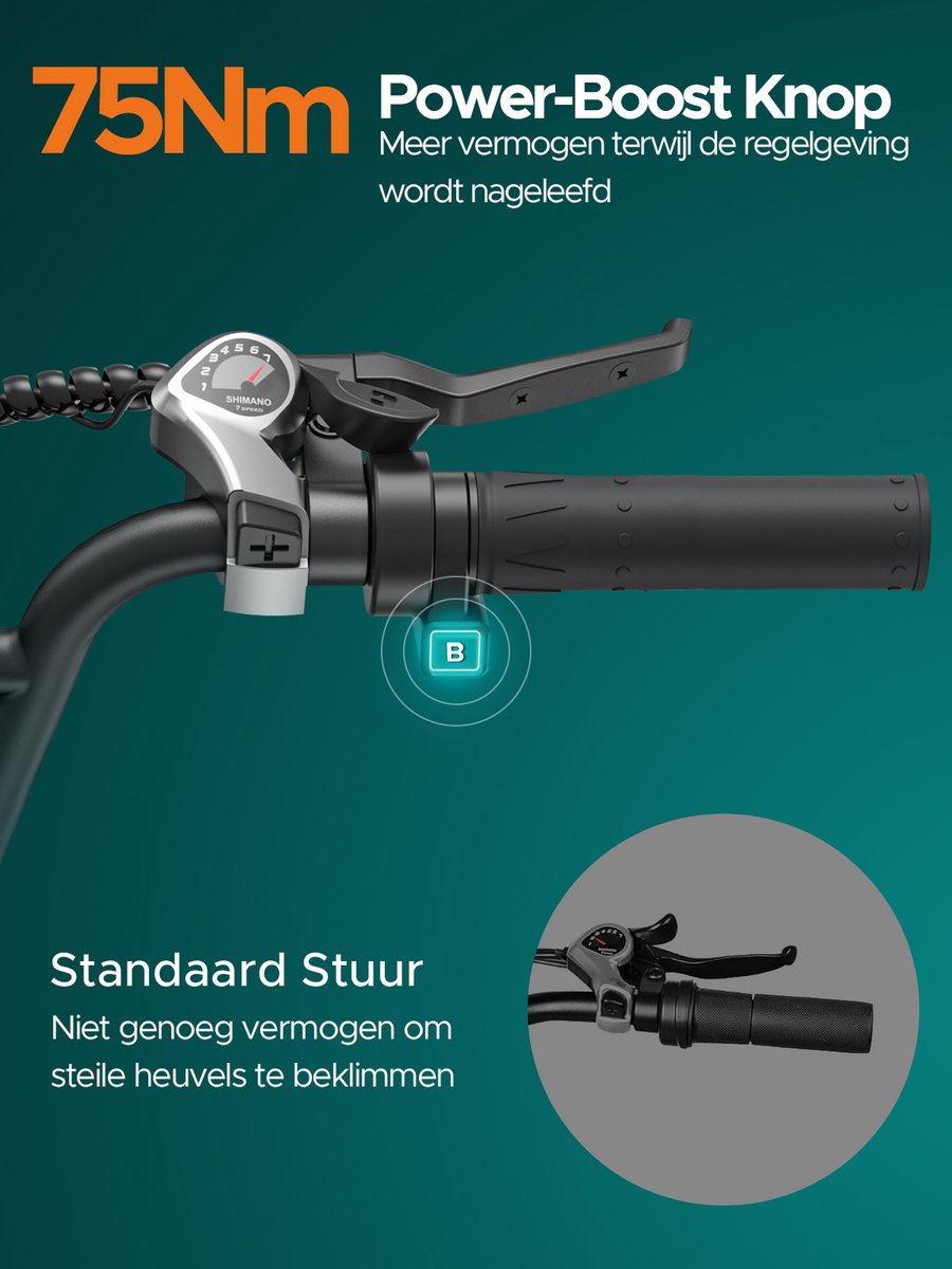 ENGWE L20 Boost Elektrische fiets - Actieradius 120km - Verwijderbare batterij 48V13Ah - Motor 250W - Shimano 7 versnellingen - Mechanische Schijfremmen - 20 Inch Commuter E-Bike - Fatbike - Zwart – foto 5