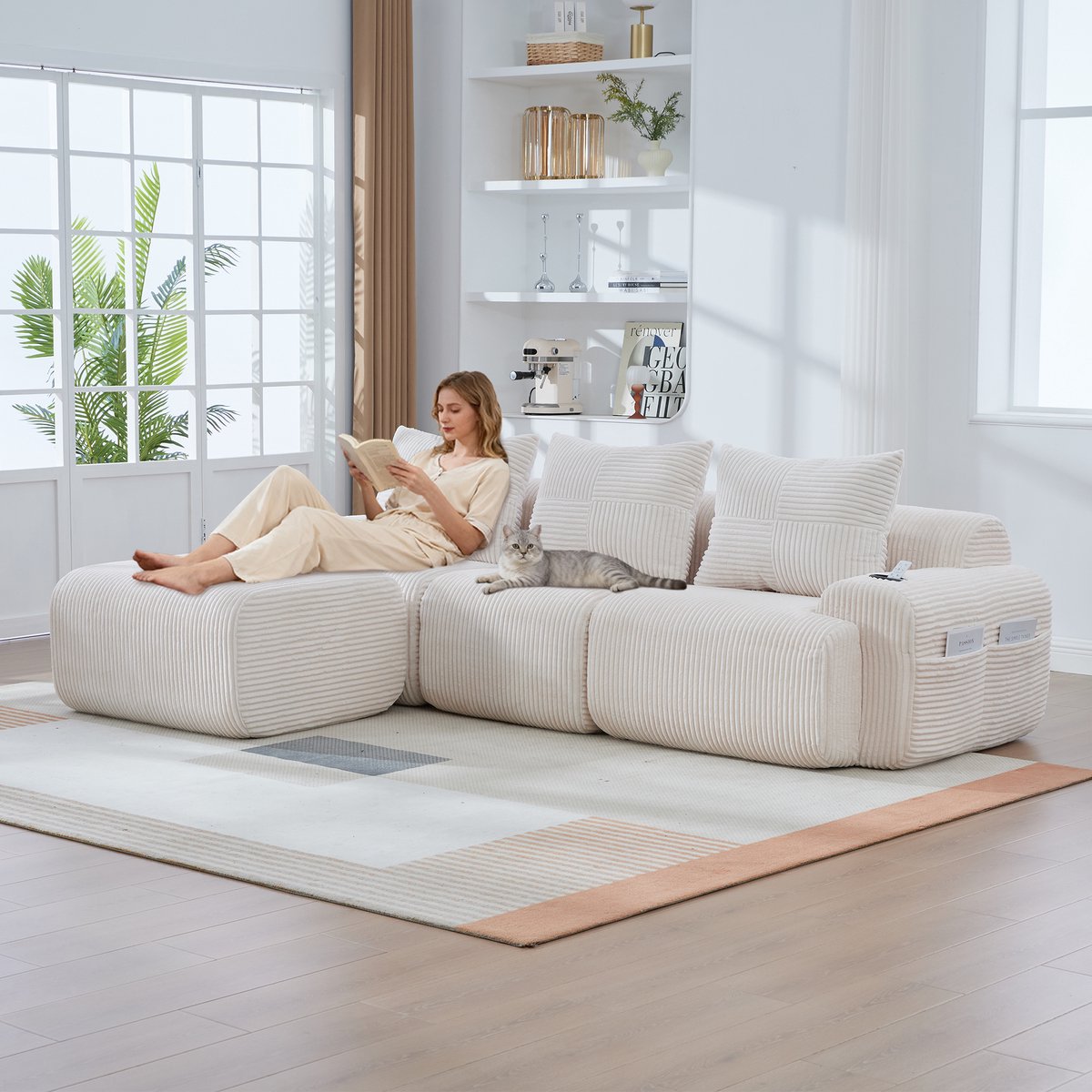 MIVRAY Modulaire 3-Zits Bank 268 x 174 cm - Met Bekerhouder En Opbergtas - Voor Woonkamer