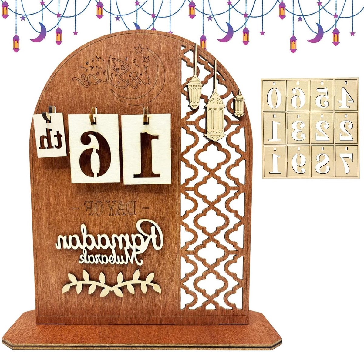 Ramadan Kalender voor Kinderen, Houten Decoratie voor Eid Mubarak, DIY Adventskalender met 30 Dagen Countdown en Feestelijke Versiering