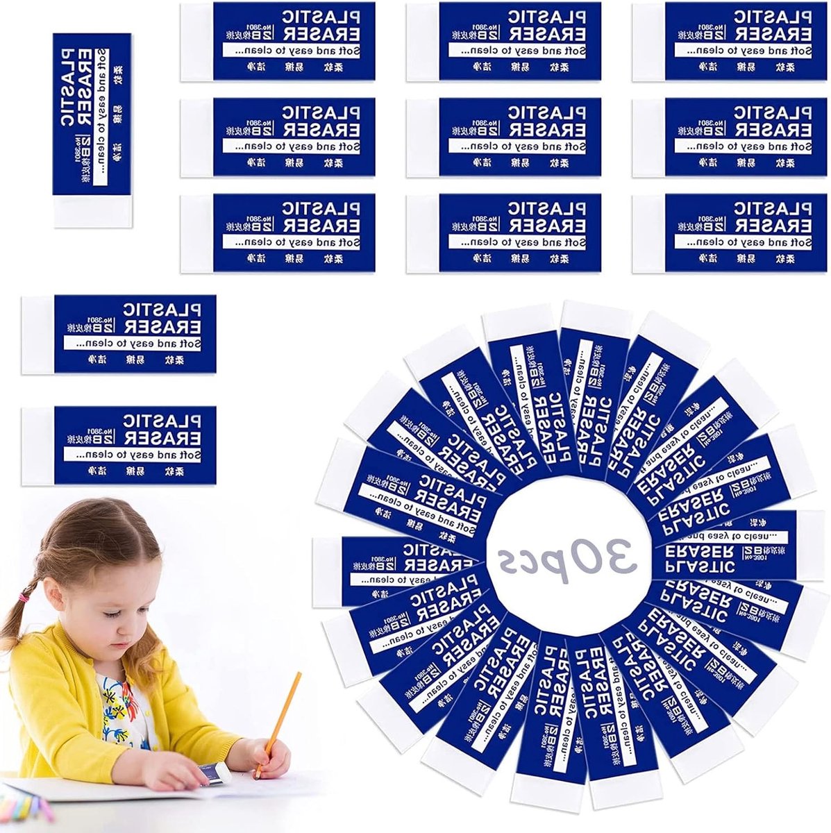 Mini Witte Gum Set van 30 Stuks - Zachte 2B Rubber Gummen voor School, Tekenen en Schilderen
