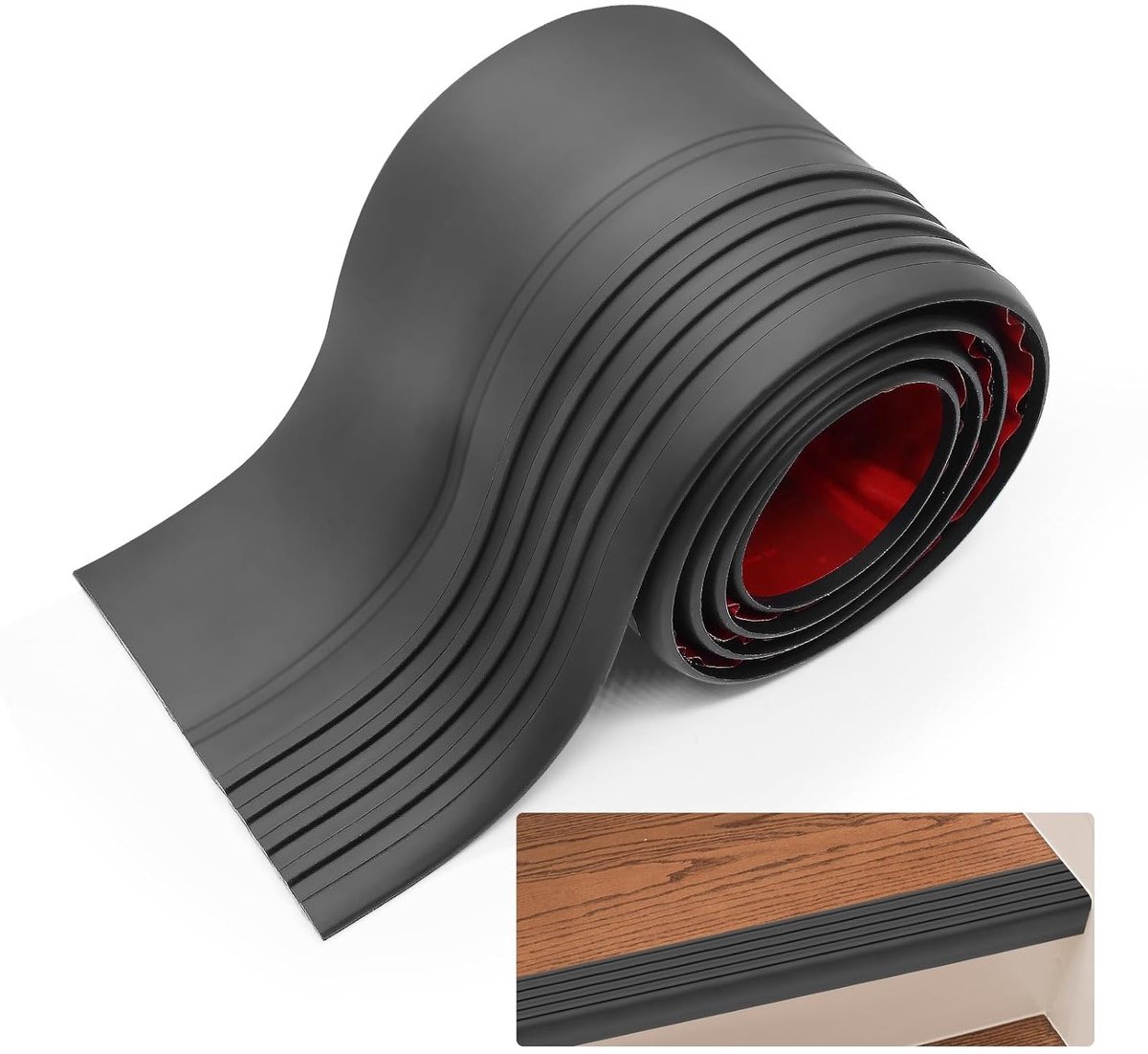Zelfklevend Traprandprofiel, Antislip PVC Trapneus voor Binnen en Buiten, Veiligheid en Bescherming (50 x 48 mm, Zwart, 1 m)