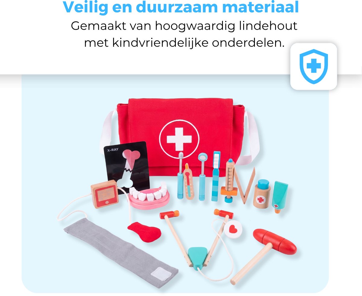 Mauzek® Dokterset Speelgoed - Montessori Speelgoed - Inc Dokterstas - Dokter Speelgoed - Dokterskoffer - Doktersset - Houten Speelgoed - Educatief Speelgoed - Peuter Speelgoed - Jongens - Meisjes - 3 jaar - 4 jaar - 5 jaar - 6 jaar — afbeelding 7