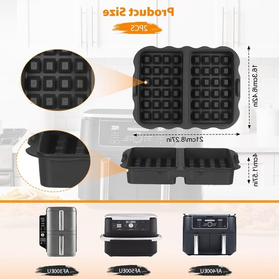 Set van 2 Siliconen Wafelvormen voor Airfryer - Duurzaam en Stapelbaar, Geschikt voor Belgische Wafels en Vaatwasserbestendig van Merkloos — afbeelding 5