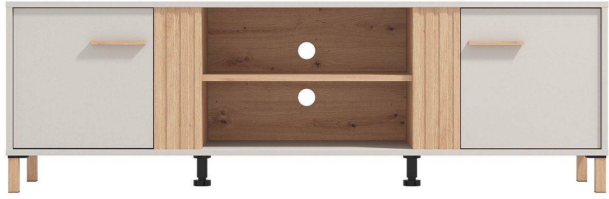 Vente-unique Tv-meubel met 2 deuren en 2 nissen - Beige en naturel - LYSANO Beige, Natuurlijk licht
