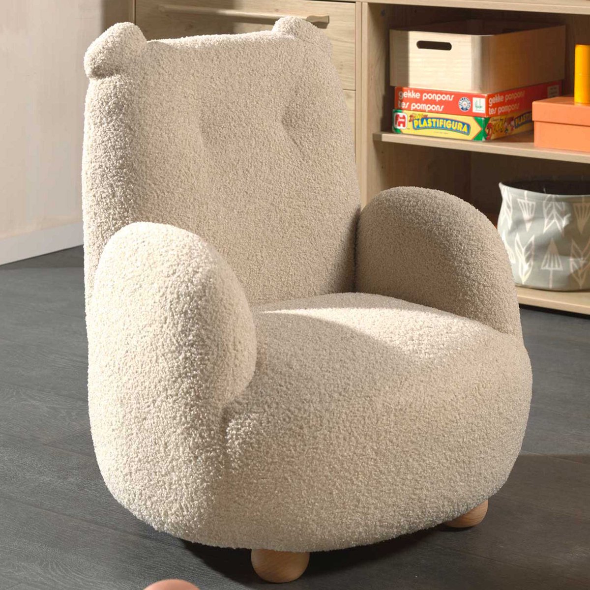 Kinderfauteuil Rocky Beer - 60x57x67,5cm - Beige Boucléstof
