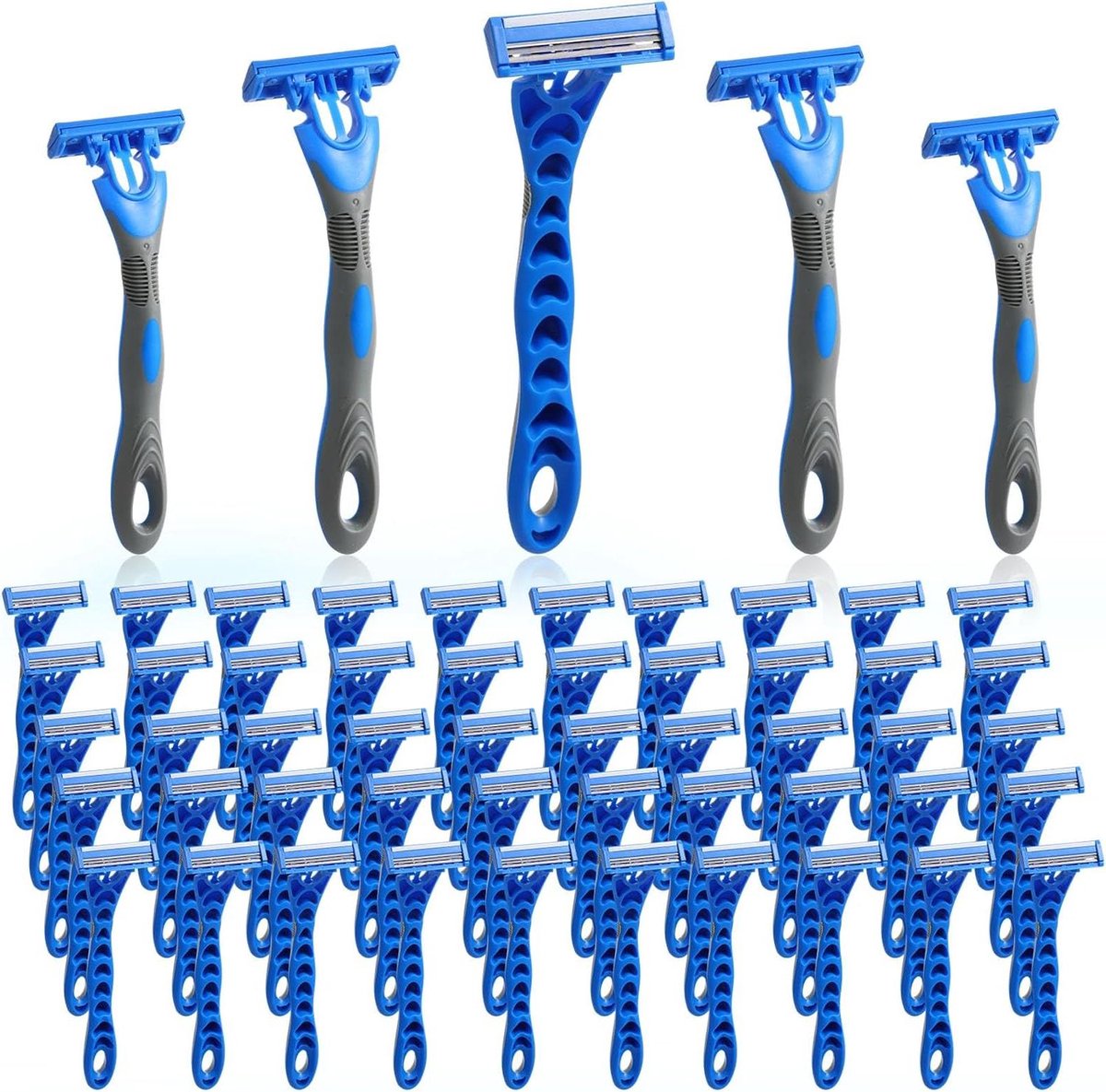 Wegwerpscheermessen Heren - Scheermesjes 3 Bladen - Comfortabel Scheren - Aloë Vera Smeerstrip - 50 stuks - Blauw