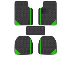 Vloermat Set – Voor auto’s / universele rechtsgestuurde voertuigen – Luxe, slijtvast, antislip, bescherming voor vloer – PU-leer, 5 stuks, Black and Green2