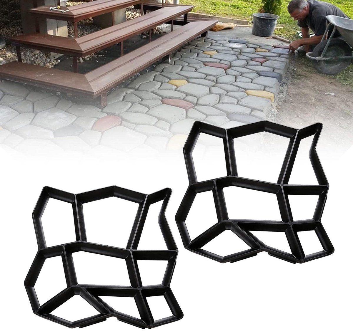 Betonvorm - DIY Bekisting - Tuinpad Aanleggen - Onregelmatig Patroon - 43x43x4cm - Zwart