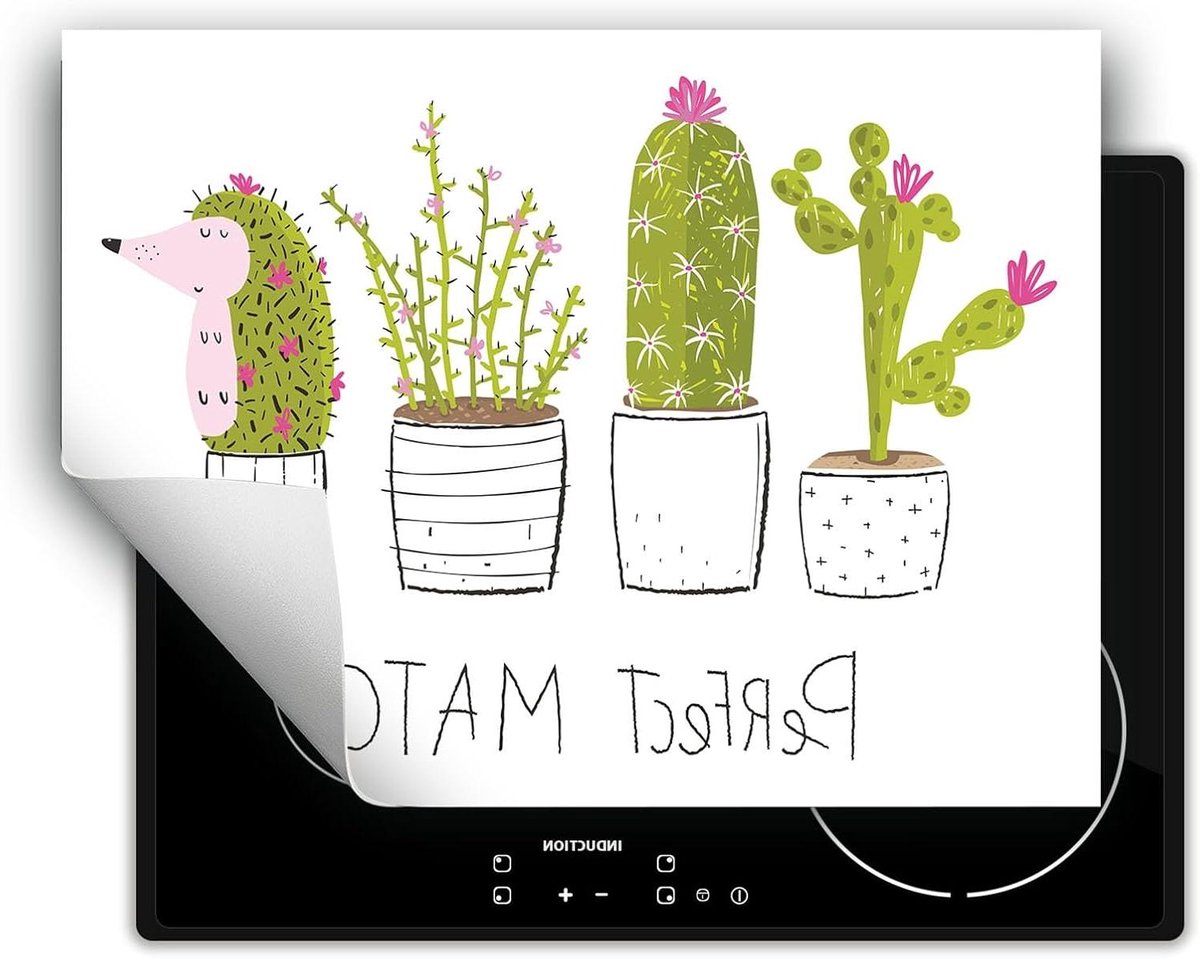 Kookplaat Beschermer - Afdekplaat Mat - Keuken Werkruimte - Anti Slip Vinyl - 70x52 cm - Cactussen