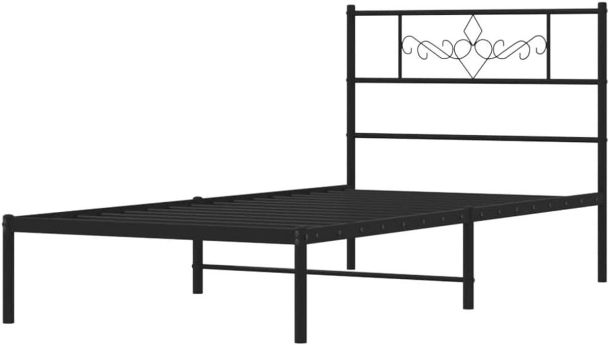 Bedframe met hoofdbord - Eenpersoonsbed ombouw - Slaapkamer inrichten - Robuuste metalen constructie - 90x190 cm - Zwart