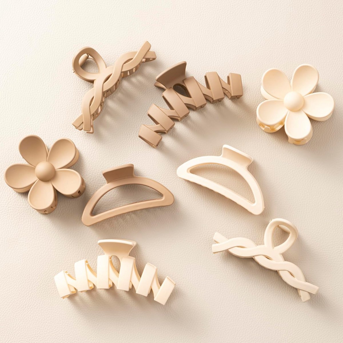 JeiibrZui Bloem Collectie Haarklemmen - 8 Stuks Antislip Klauwclips voor Dik en Krullend Haar - Crème en Beige Tinten voor Dagelijks Gebruik en Feestelijke Gelegenheden