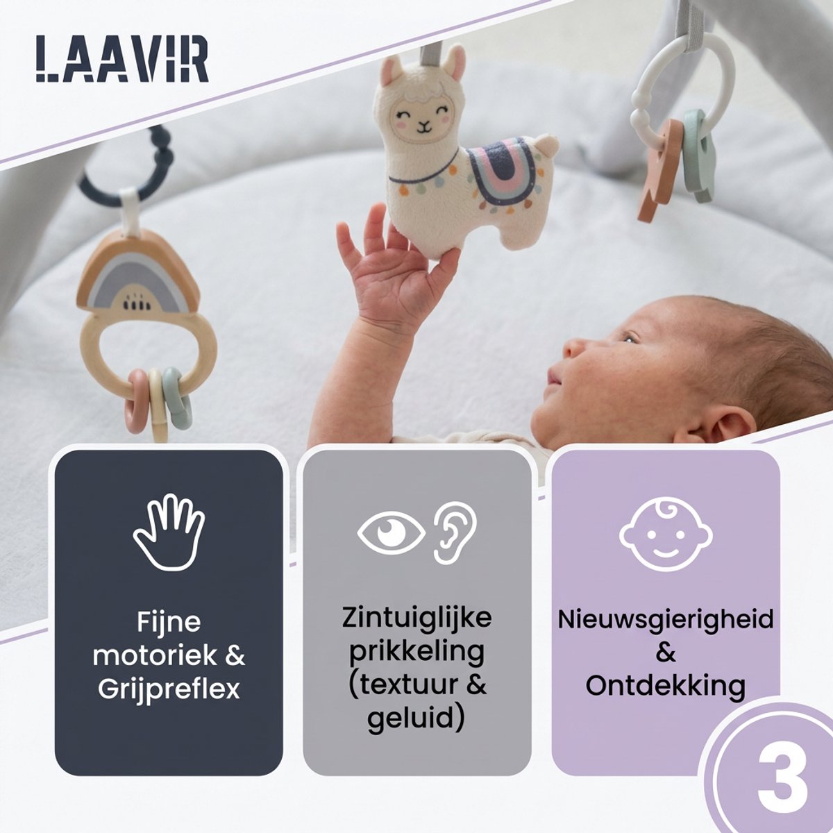Laavir Baby Speelkleed met Boog - Ronde Babygym Grijs thumbnail 3