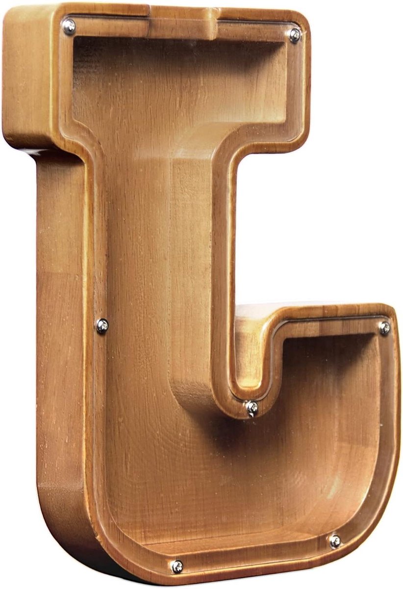 Houten Spaarpot - Geldkistje Alfabet - Geld Leren Besparen - Handgemaakt Grenenhout - 23 cm Hoog - Letter J