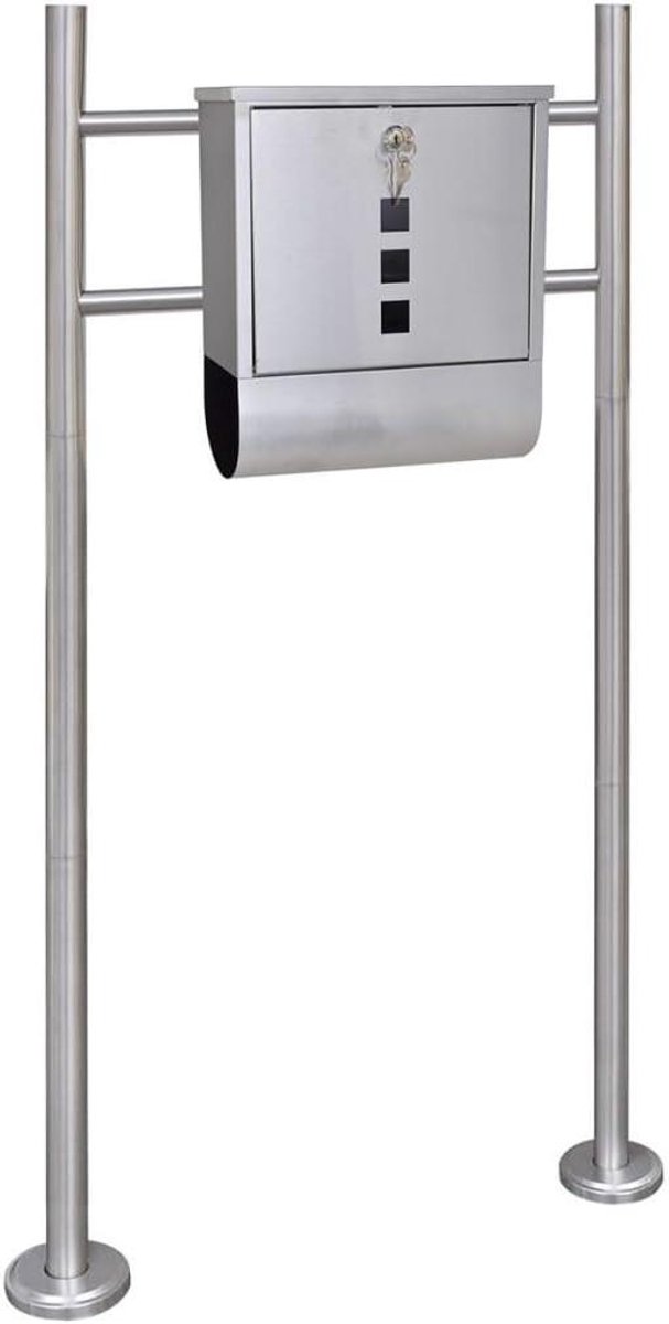 Brievenbus met standaard - Postbak - Post ontvangen - Roestvrij staal - Met krantenhouder - Zilverkleurig