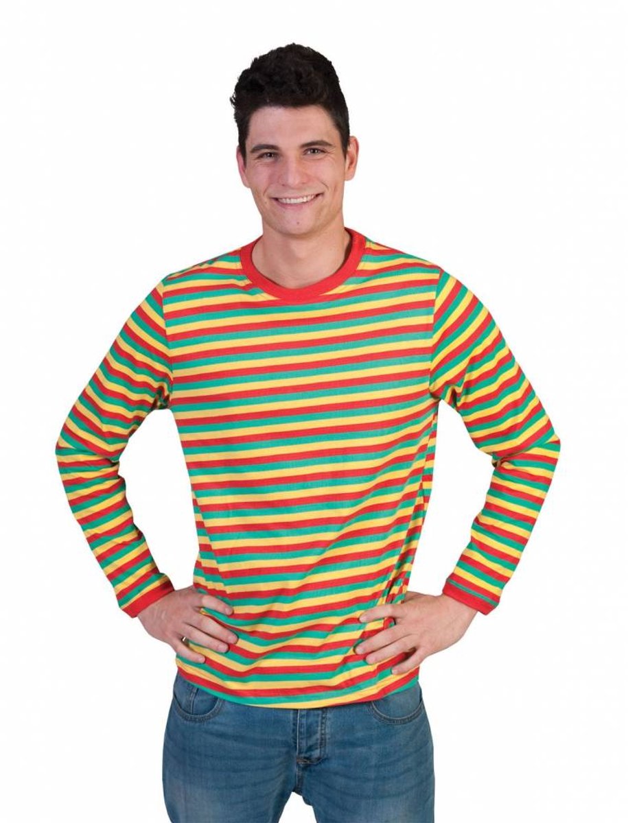 Gestreept Shirt rood/geel/groen - Maat XXL