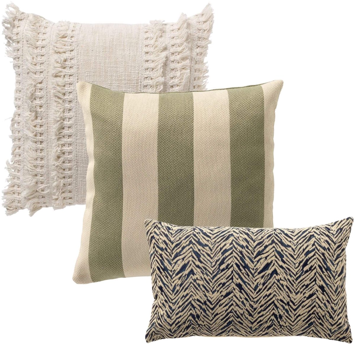 Dutch Decor KUSSENSET - 3-delig - Gentle Rain - 45x45 cm, 30x50 cm - inclusief binnenkussens - wit, groen, blauw - Met Ritssluiting – Decoratie set sierussens - Comfortabele kussentjes voor op de Bank